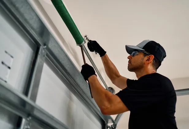 Technician adjusting a torsion spring